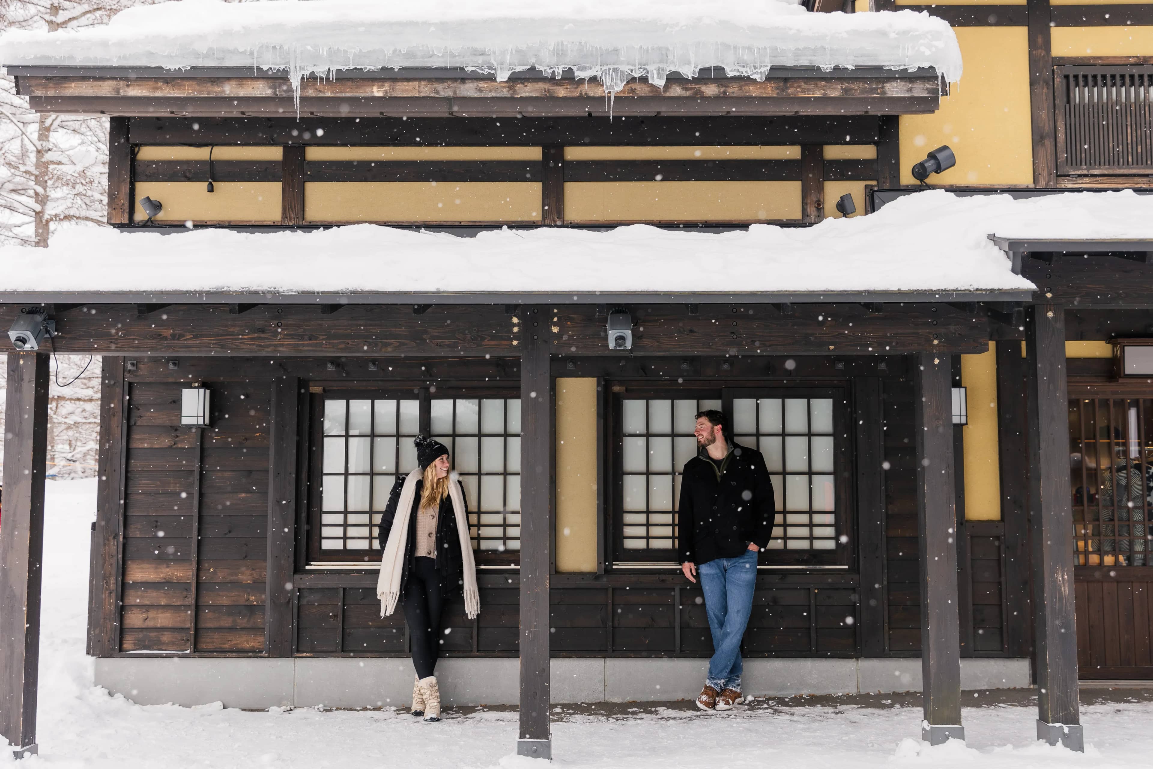 Couple in Niseko snow landscape